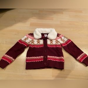 Sz 6 cropped Gingerbread cardigan sweater with faux fur collar